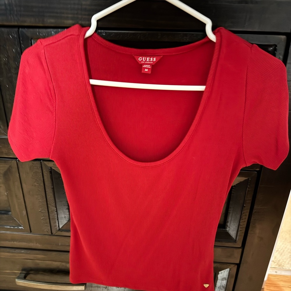 GUESS Women's Red Scoop Neck Top